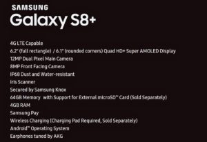 Samsung Galaxy S8+ especificacions