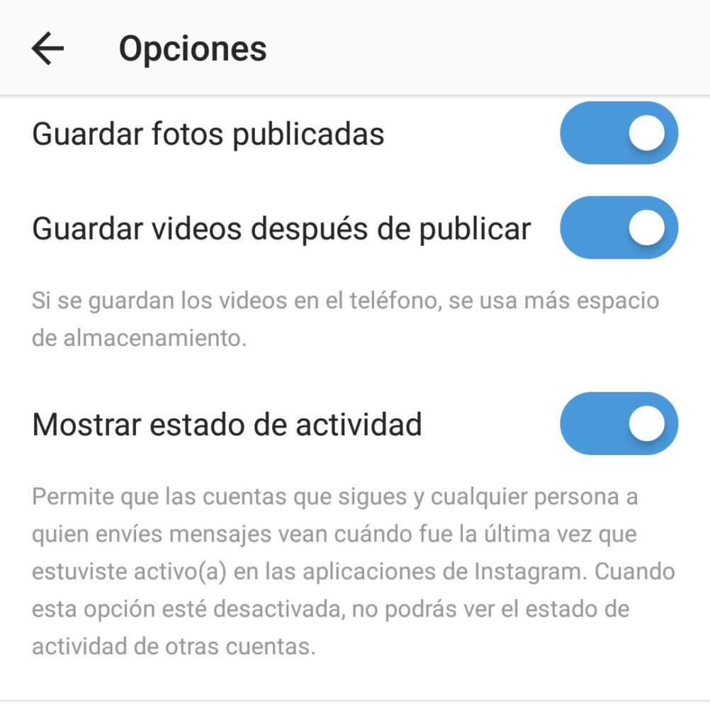 Desactivar ultima conexion Instagram