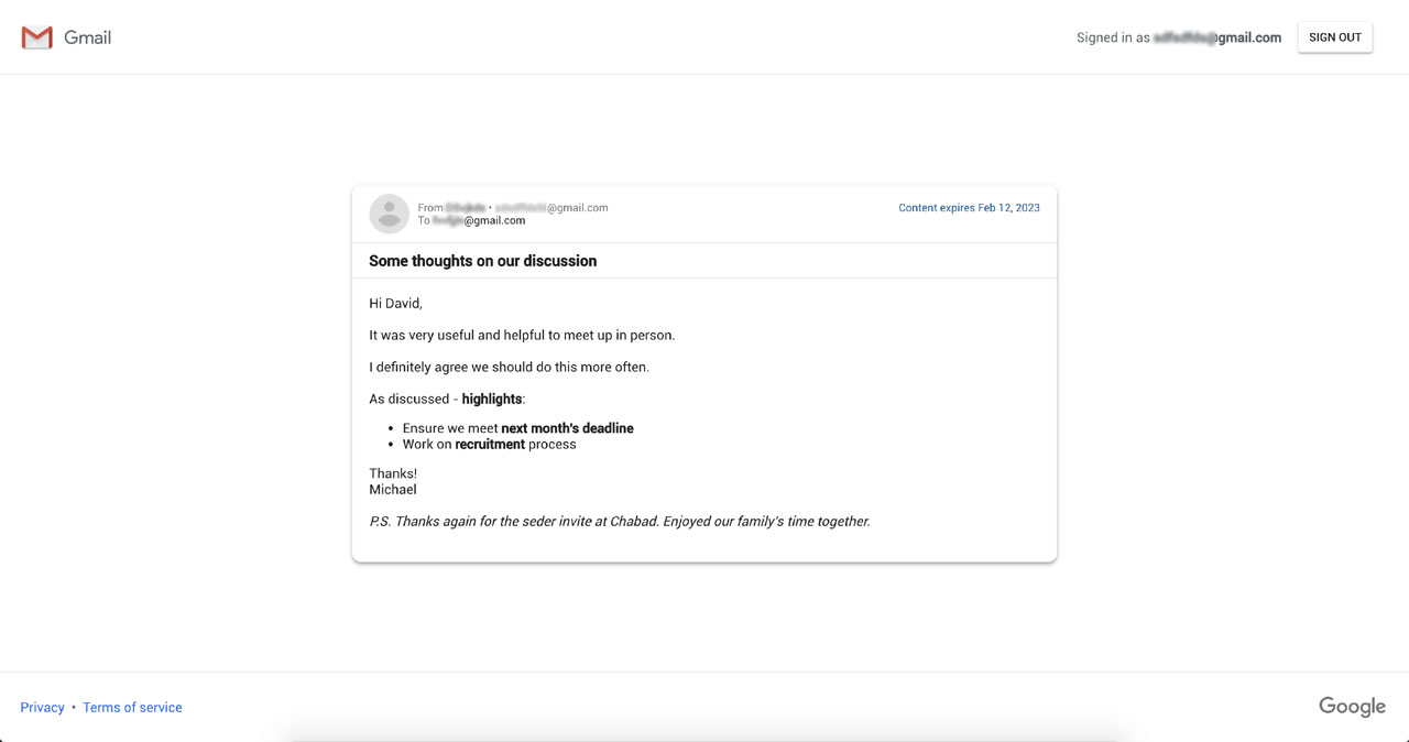 Modo confidencial Gmail
