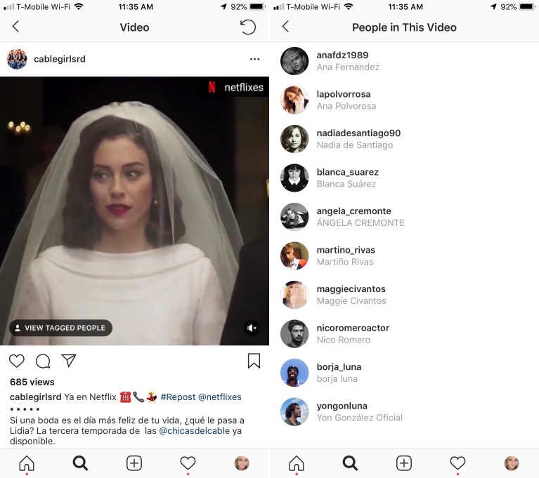 Etiquetas videos Instagram