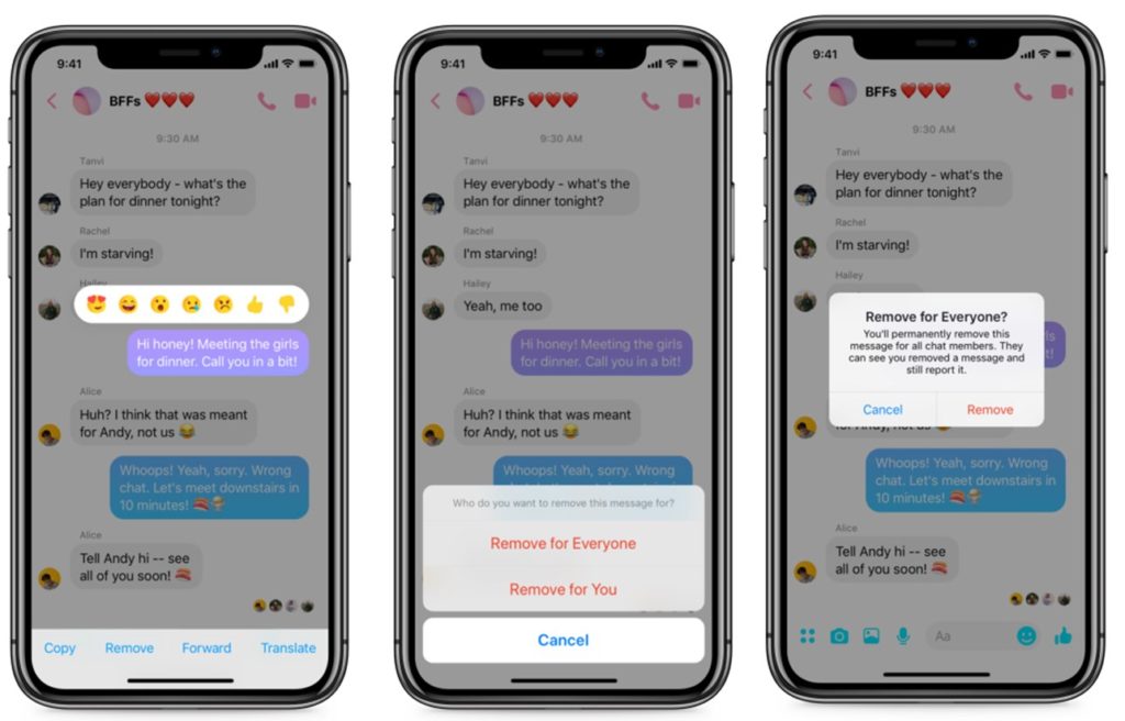 Borrar mensajes enviados Messenger