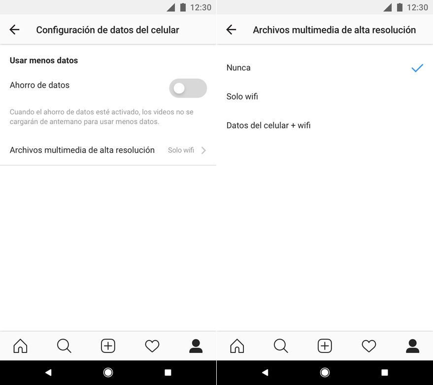 Ahorro datos Instagram
