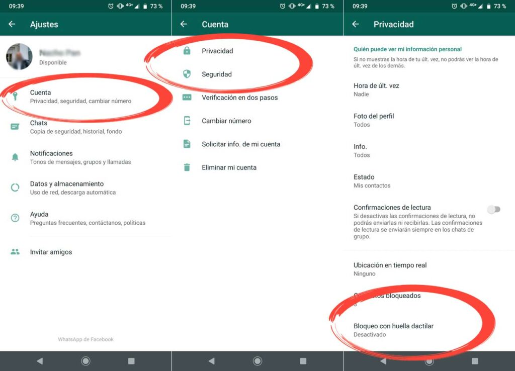 WhatsApp bloqueo huellas Android