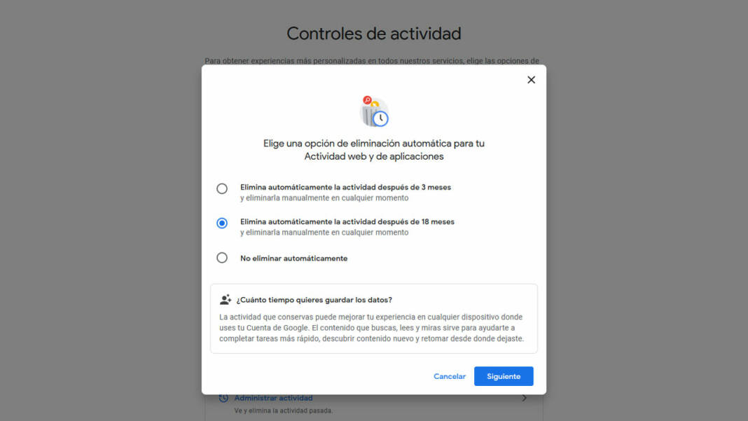 Eliminar actividad Google