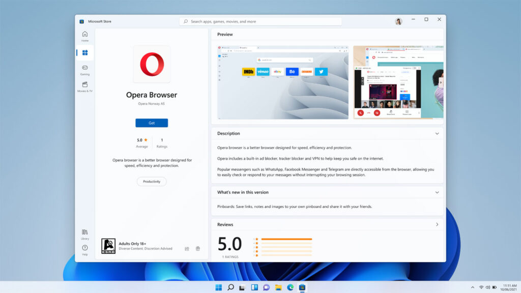 Opera Windows 11 Store